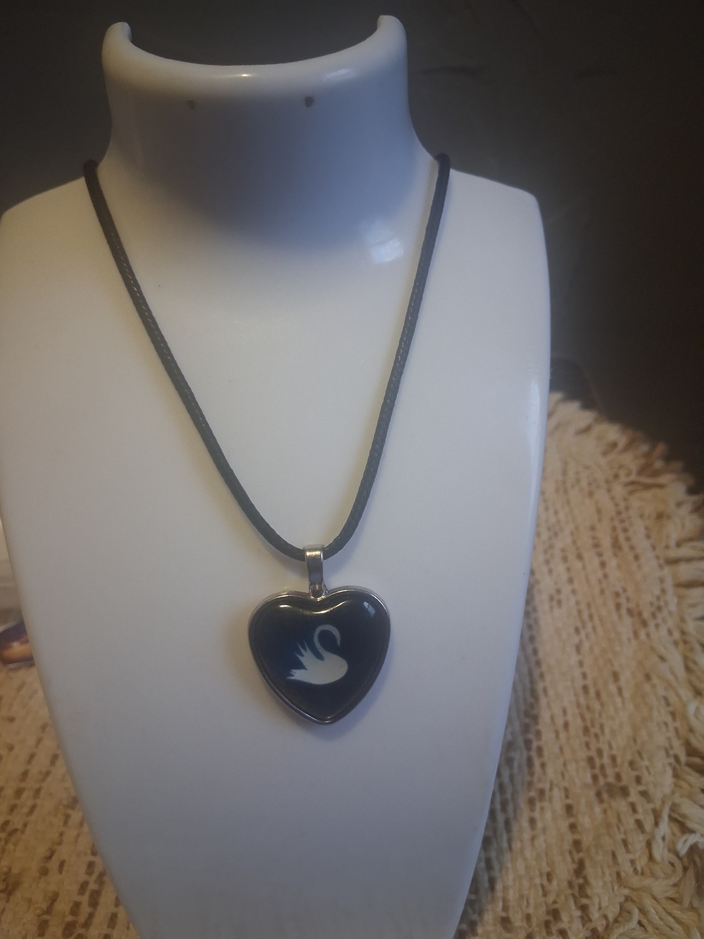 Heart Swan Pendant Necklace in Black